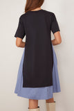 Sacai Poplin x Cotton Jersey Dress in Navy/Blue Stripe