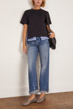 Sacai Poplin x Cotton Jersey T-Shirt in Navy/Blue Stripe