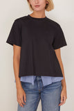 Sacai Poplin x Cotton Jersey T-Shirt in Navy/Blue Stripe