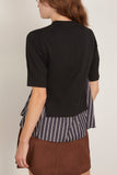 Sacai Poplin x Knit Pullover in Black/Dark Navy Stripe