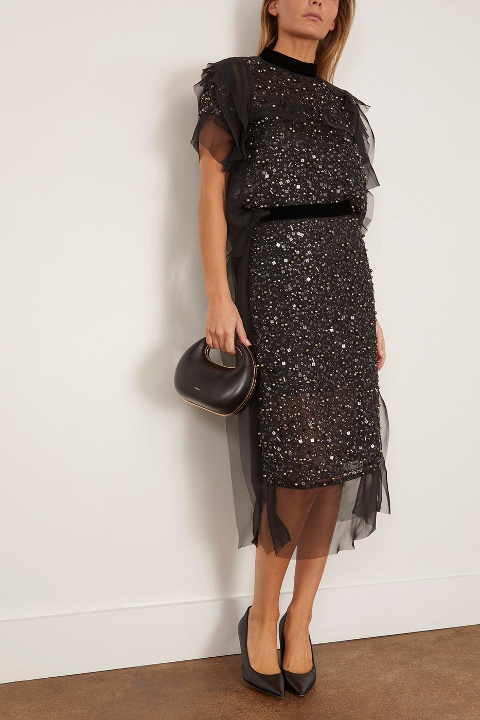 Sacai Sequin Embroidery Pullover in Black