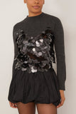 Sacai Sequin Embroidery Wool Knit Pullover in Gray/Black