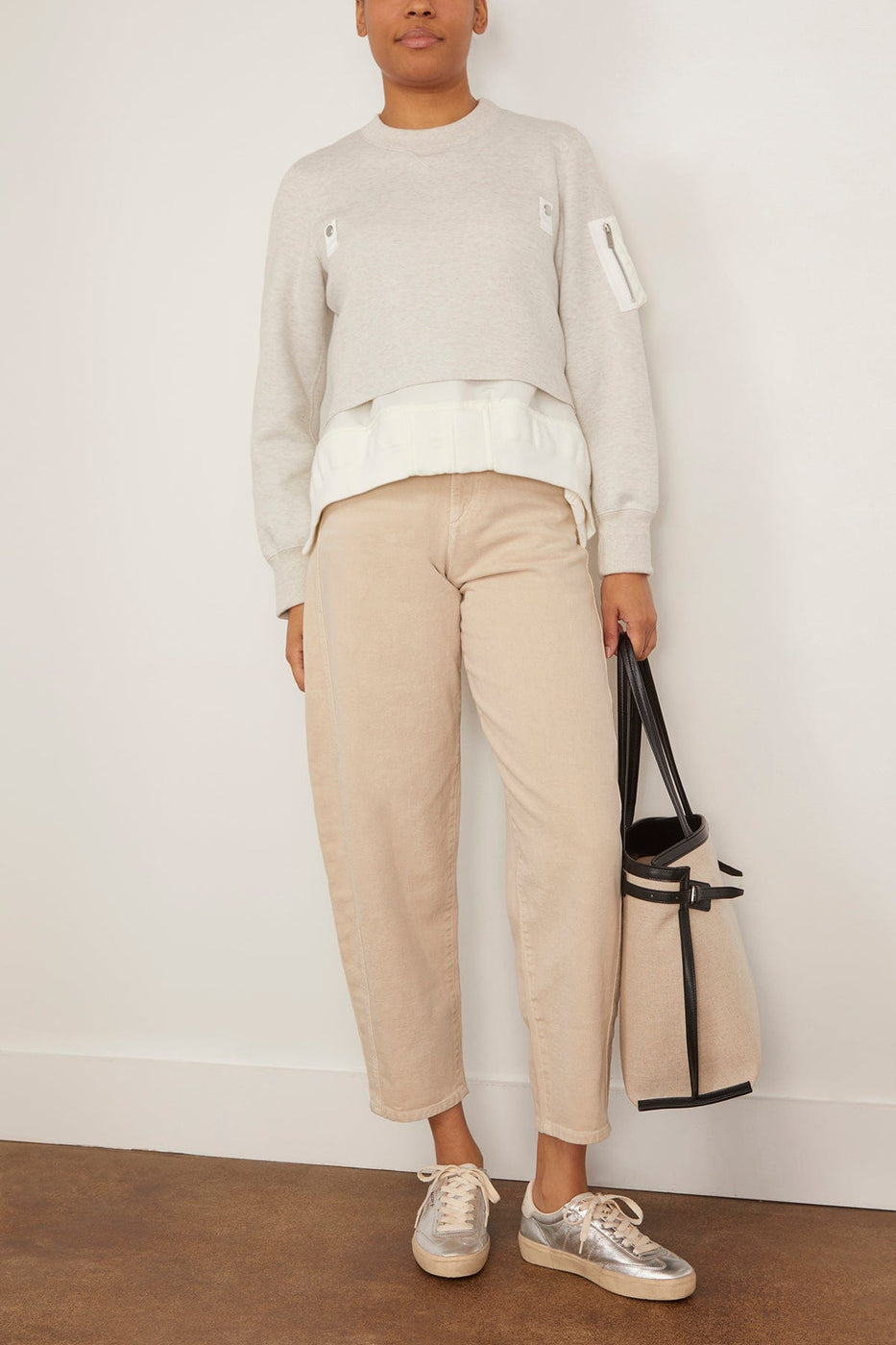 Sacai Sponge Sweat Nylon Twill Pullover in Ecru/Off White