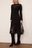 Sea Adelina Battenberg Lace Long Sleeve Knit Midi Dress in Black