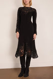 Sea Adelina Battenberg Lace Long Sleeve Knit Midi Dress in Black
