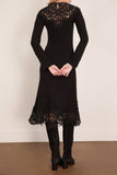Sea Adelina Battenberg Lace Long Sleeve Knit Midi Dress in Black
