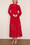 Sea Adelina Battenberg Lace Long Sleeve Maxi Dress in Red