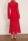 Sea Adelina Battenberg Lace Long Sleeve Maxi Dress in Red