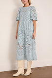 Sea Arianna Lace Short Sleeve Midi Dress in Blue