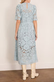 Sea Arianna Lace Short Sleeve Midi Dress in Blue