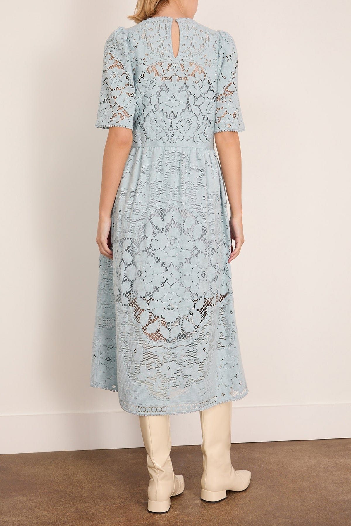 SEA NY Arianna Lace Short Sleeve Midi Dress in Blue Hampden Clothing SEA NY Arianna Lace Short Sleeve Midi Dress in Blue Hampden Clothing