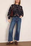 Sea Edwina Embroidered Long Sleeve Tie Front Top in Navy