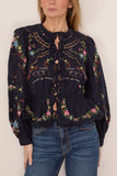 Sea Edwina Embroidered Long Sleeve Tie Front Top in Navy