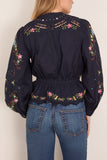 Sea Edwina Embroidered Long Sleeve Tie Front Top in Navy