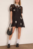 Sea Ellison Solid Puff Sleeve Mini Dress in Black