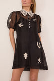 Sea Ellison Solid Puff Sleeve Mini Dress in Black