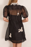 Sea Ellison Solid Puff Sleeve Mini Dress in Black