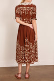 Sea Frances Print Short Sleeve Midi Dress in Brown