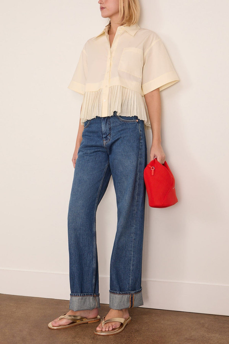 Sea Solene Solid Combo Short Sleeve Shirt in Cream