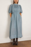 Sea Anise Solid Puff Sleeve Midi Dress in Blue
