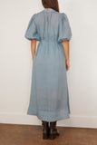 Sea Anise Solid Puff Sleeve Midi Dress in Blue