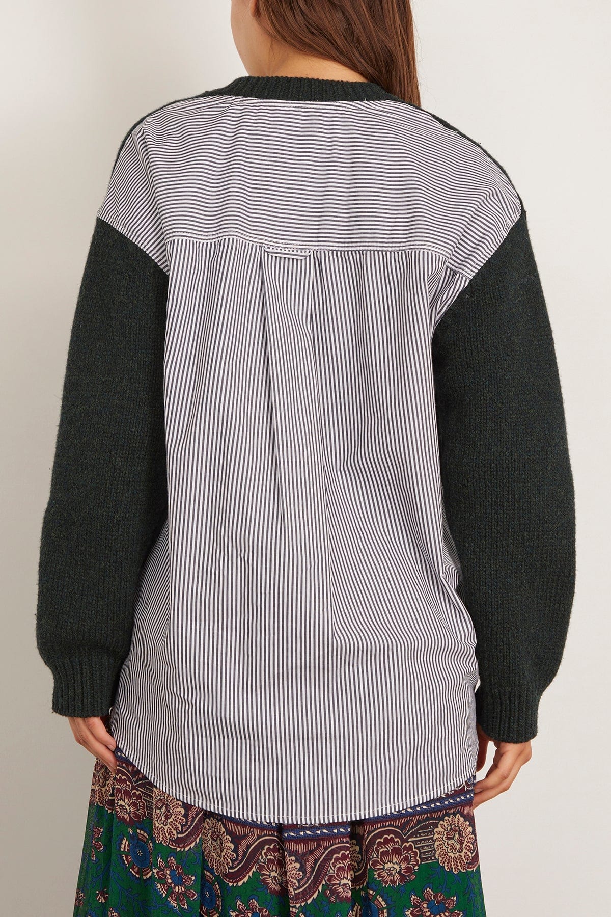 Sea Mallory V-Neck Combo Sweater in Forest