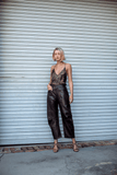 Nili Lotan Shon Leather Pant in Dark Brown