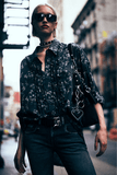 R13 Shredded Seam Ruffle Shirt in Floral on Black