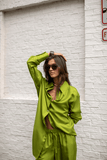 Rohe Signature Elongated Silk Shirt in Garden Green