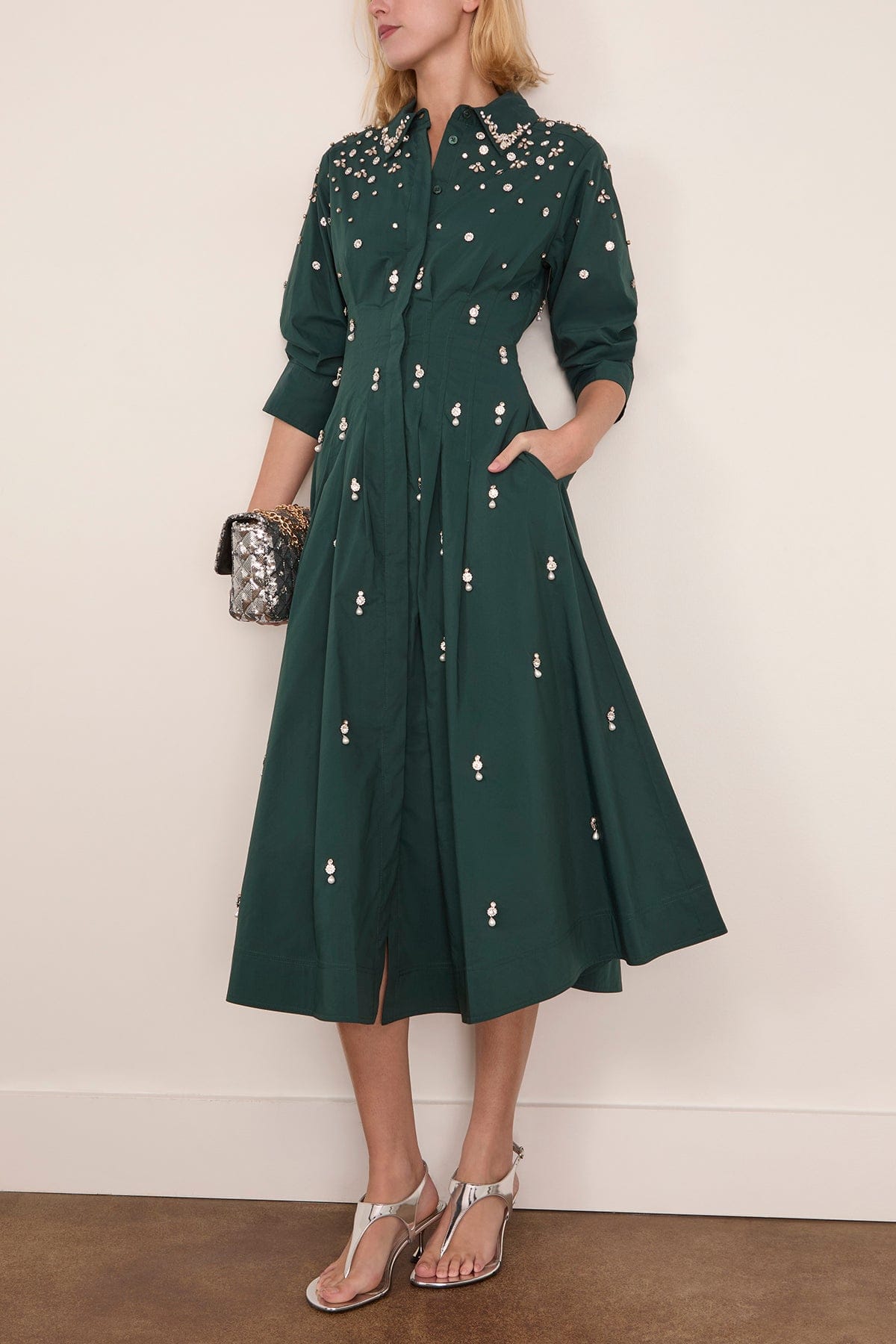 Simkhai Jazz Embellished Shirt Dress - Emerald Simkhai Jazz Embellished Shirt Dress - Emerald