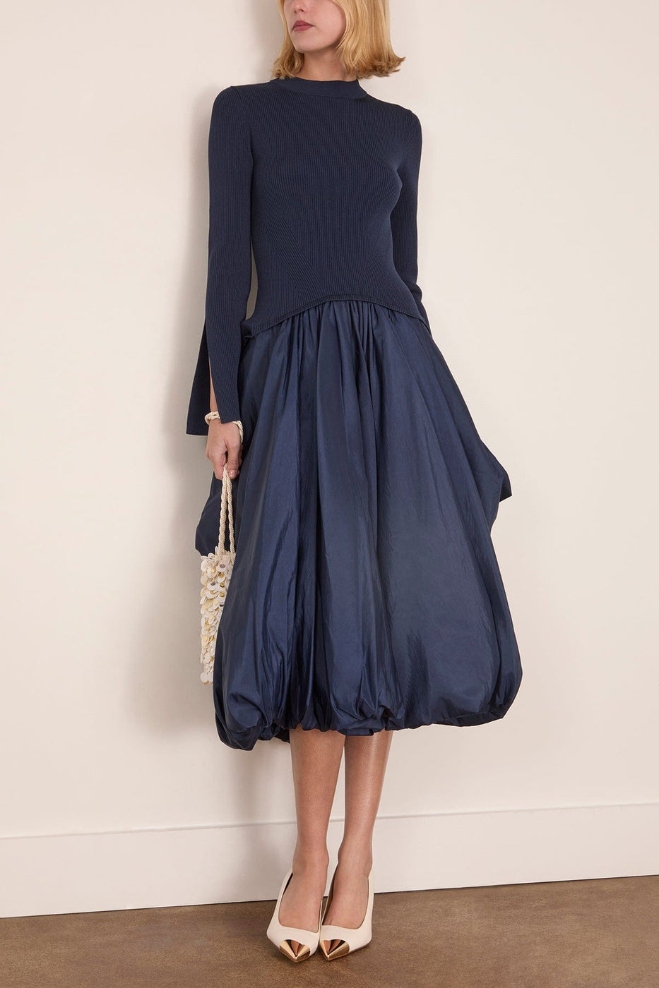 Simkhai Kenlie Long Sleeve Mock Neck Midi Dress in Midnight