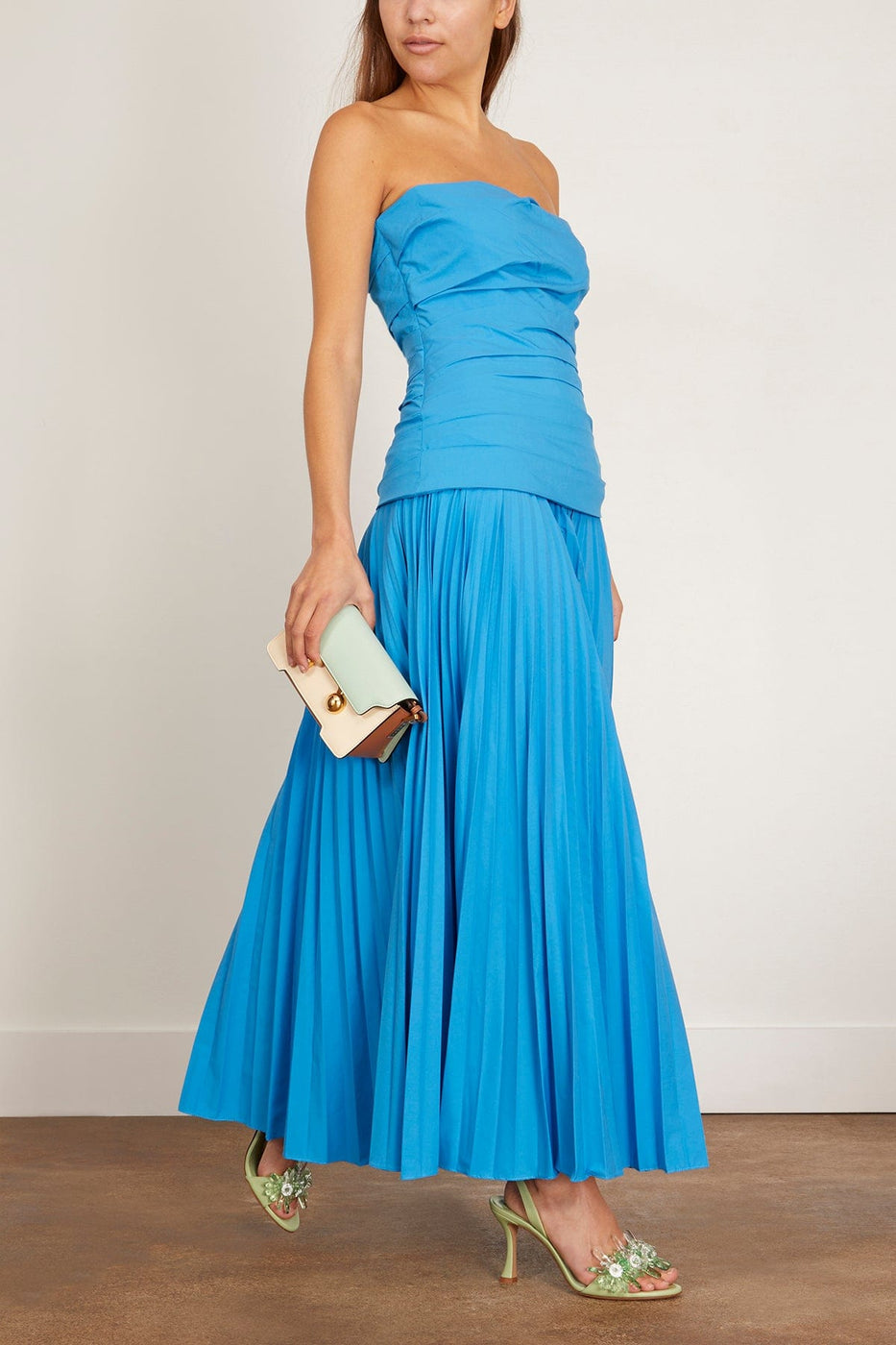 Simkhai Arie Strapless Bustier Midi Dress in Oasis Blue
