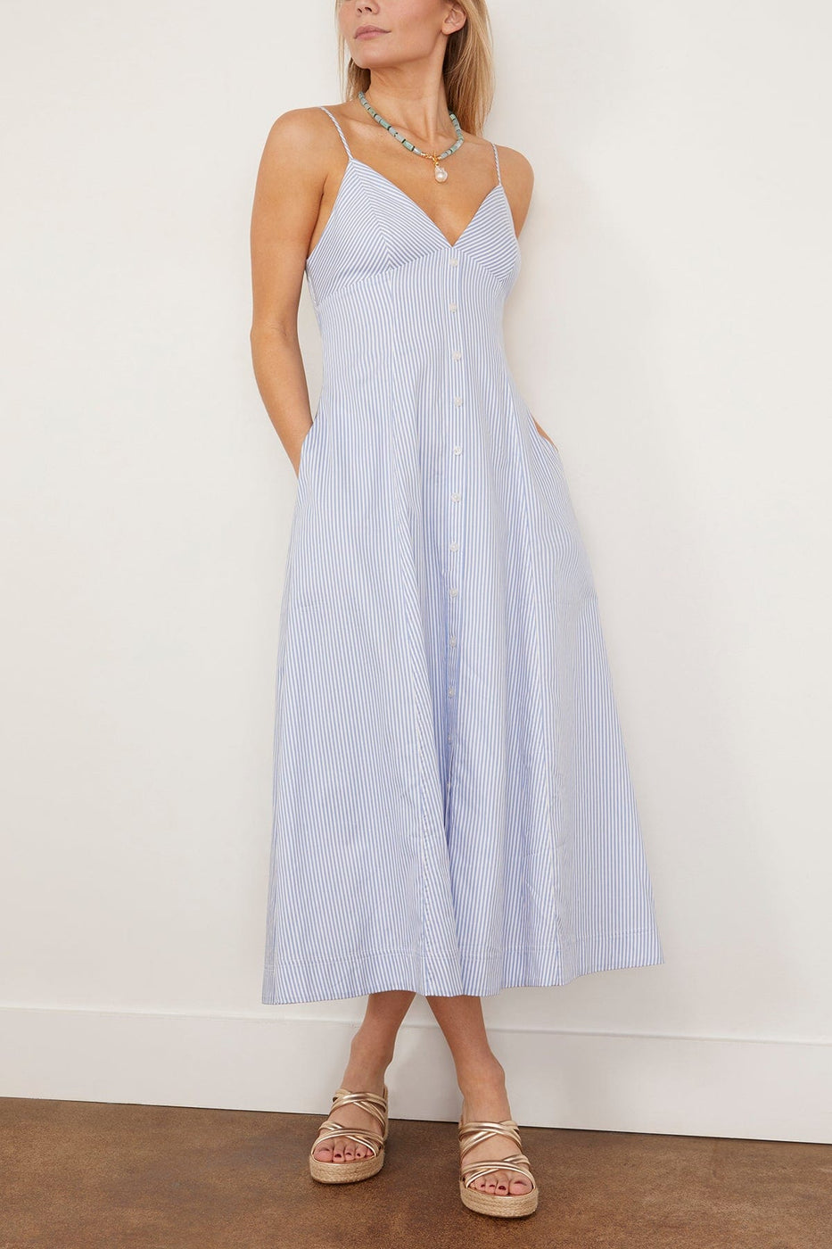 Simkhai Casual Dresses Honor Cami Midi Dress in Blue Hydrangea Stripe Simkhai Honor Cami Midi Dress in Blue Hydrangea Stripe