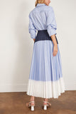 Simkhai Casual Dresses Jenella Pleated Combo Midi Dress in Harbor Blue Stripe Simkhai Jenella Pleated Combo Midi Dress in Harbor Blue Stripe