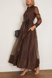 Simkhai Montgomery Long Sleeve Button Up Midi Dress in Chocolate
