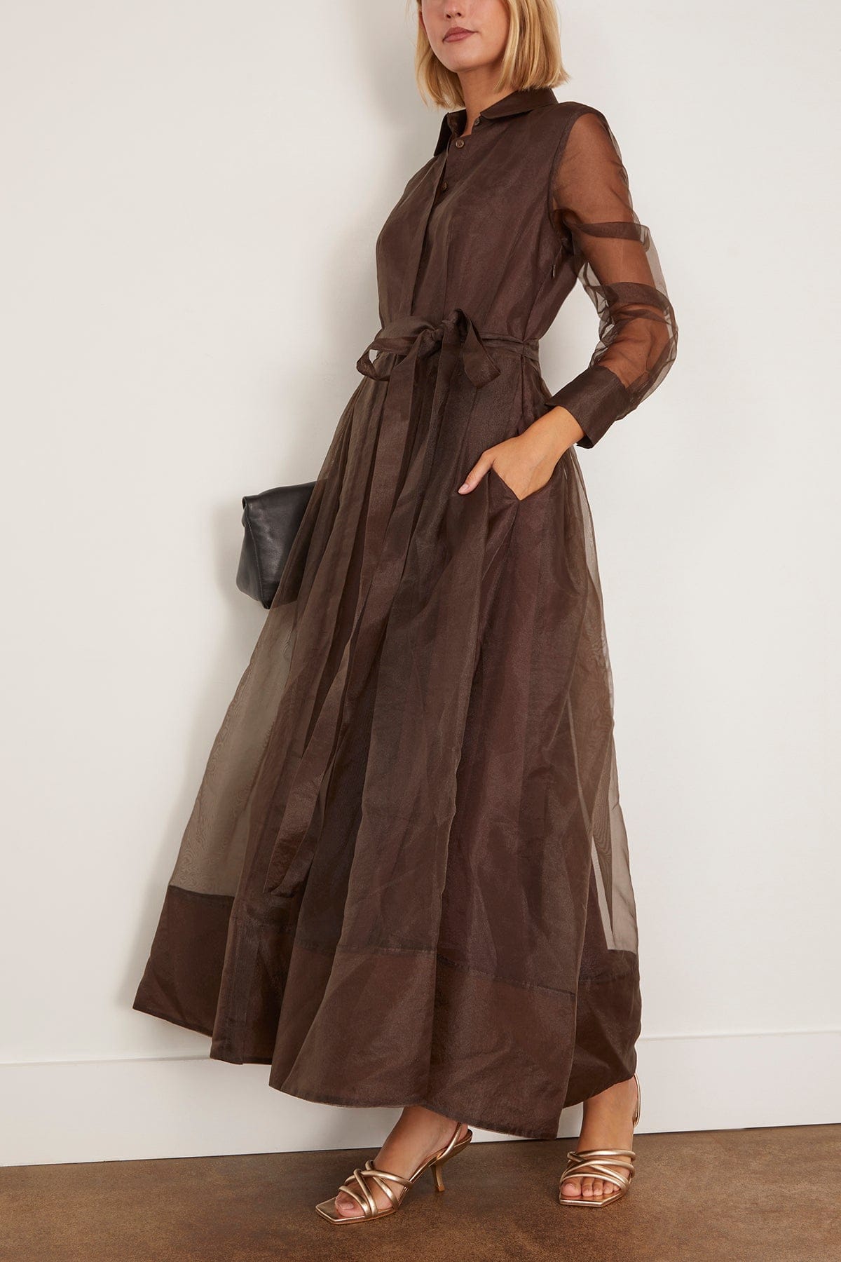 Simkhai Montgomery Long Sleeve Button Up Midi Dress in Chocolate Hampden Clothing Simkhai Montgomery Long Sleeve Button Up Midi Dress in Chocolate Hampden Clothing