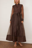 Simkhai Montgomery Long Sleeve Button Up Midi Dress in Chocolate