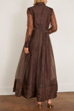 Simkhai Montgomery Long Sleeve Button Up Midi Dress in Chocolate