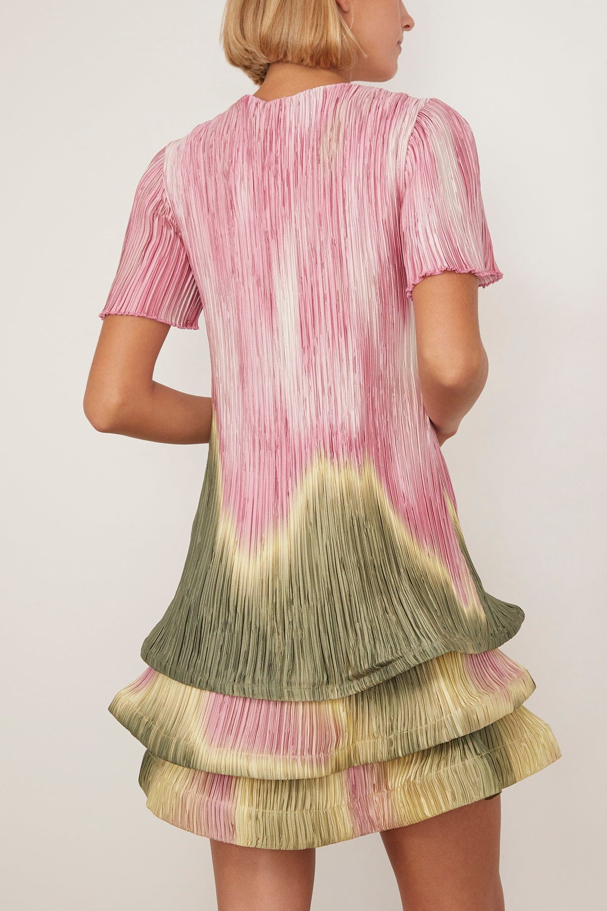 Simkhai Zenon Short Sleeve Mini Dress in Olive Sunset Print