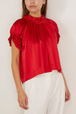 Simone Rocha Tops Elasticated Gathered Ruffle Tulip Top in Red Simone Rocha Elasticated Gathered Ruffle Tulip Top in Red