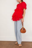 Simone Rocha Tops Tulle Overlay Puff Sleeve Tutu Hem T-Shirt in Red Simone Rocha Tulle Overlay Puff Sleeve Tutu Hem T-Shirt in Red