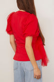 Simone Rocha Tops Tulle Overlay Puff Sleeve Tutu Hem T-Shirt in Red Simone Rocha Tulle Overlay Puff Sleeve Tutu Hem T-Shirt in Red