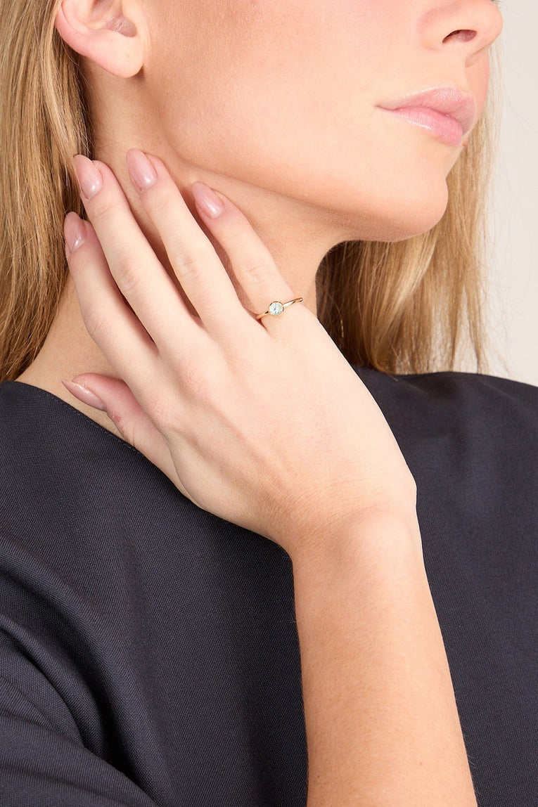Stoned Fine Jewelry Paraíba Tourmaline Button Back Pinky Ring in 18k Yellow Gold