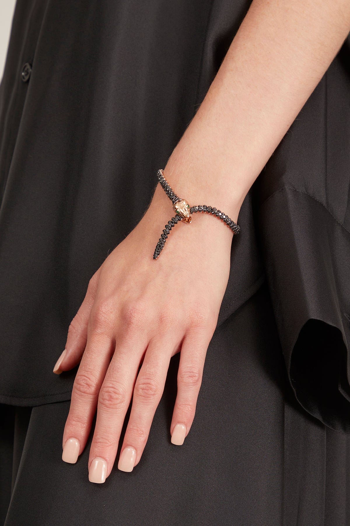 Stoned Fine Jewelry Nouveau Black Diamond Serpent Bracelet in 18k Rose Gold
