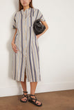 Toast Casual Dresses Drawstring Waist Stripe Cotton Shirt Dress in Ecru/Mixed Blues TOAST Drawstring Waist Stripe Cotton Shirt Dress in Ecru/Mixed Blues