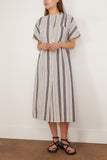 Toast Casual Dresses Drawstring Waist Stripe Cotton Shirt Dress in Ecru/Mixed Blues TOAST Drawstring Waist Stripe Cotton Shirt Dress in Ecru/Mixed Blues