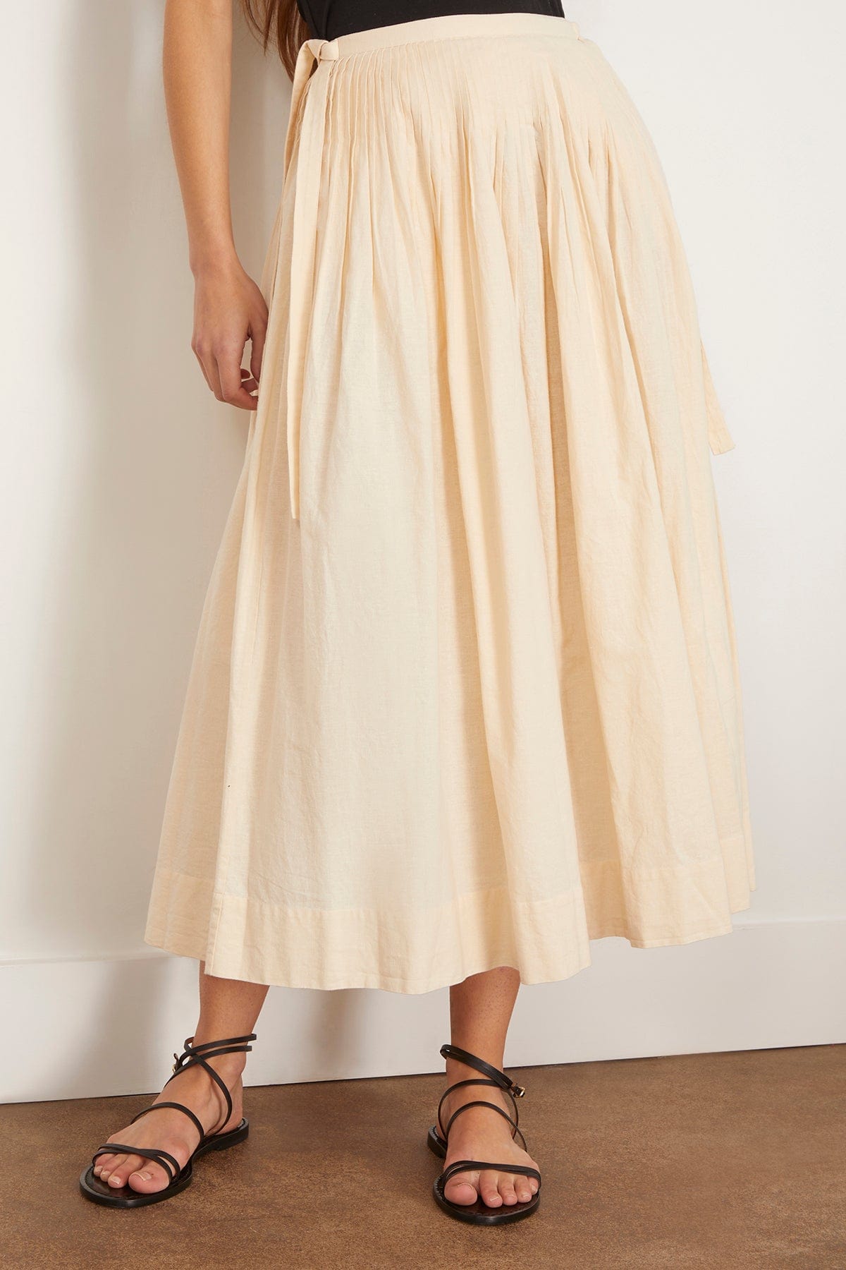 Pleated Skirt Linen Skirt Toast Needlecord Button Front Skirt