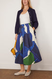 Toast Skirts Washi Print Cotton Linen Skirt in Ecru/Blue/Green TOAST Washi Print Cotton Linen Skirt in Ecru/Blue/Green