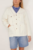 Tanaka Jackets No Collar Work Jean Jacket in Bleach White Tanaka No Collar Work Jean Jacket in Bleach White