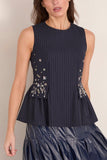 Tanya Taylor Astrid Embellishment Top in Classic Navy